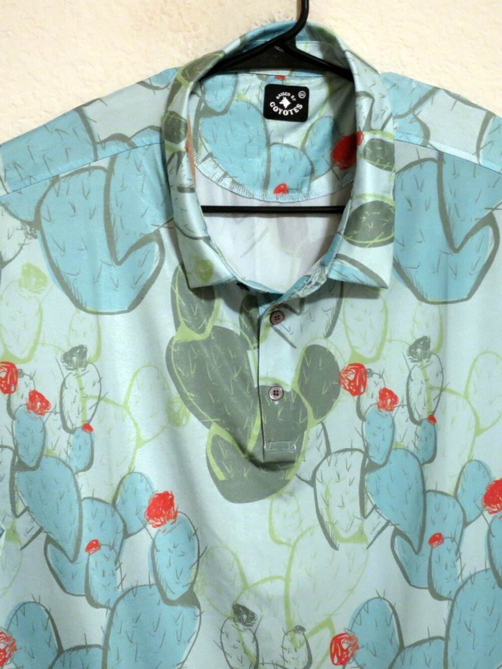 Raised By Coyotes Shirt Mens 2XL Short Sleeve Performance Polo Green Cactus